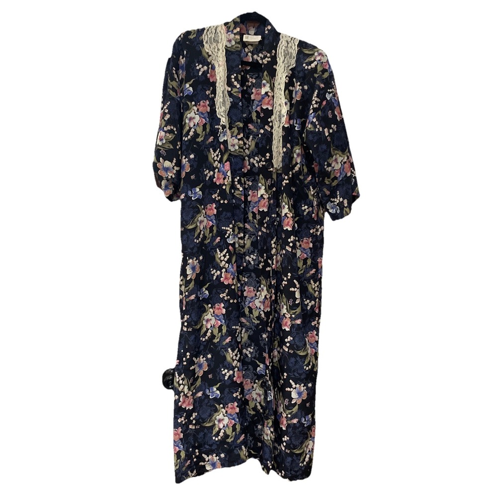 Vintage CALIFORNIA DYNASTY Nightgown Moody Floral Multicolor Lounge PJ Robe LG